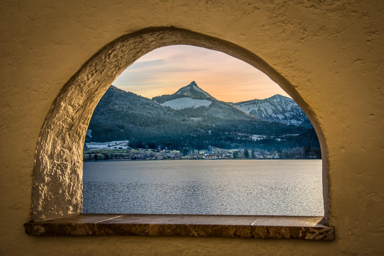 Beautiful mountain view through campervan window