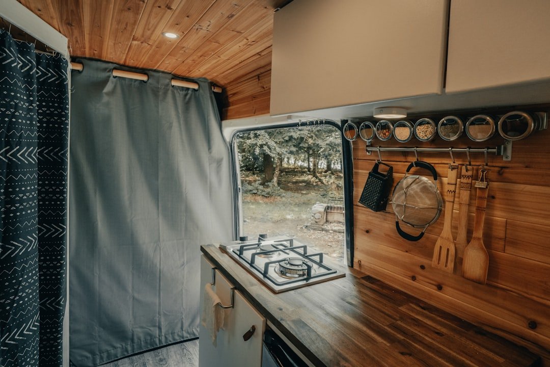 Modern vanlife bathroom facilities showing efficient design for compact living
