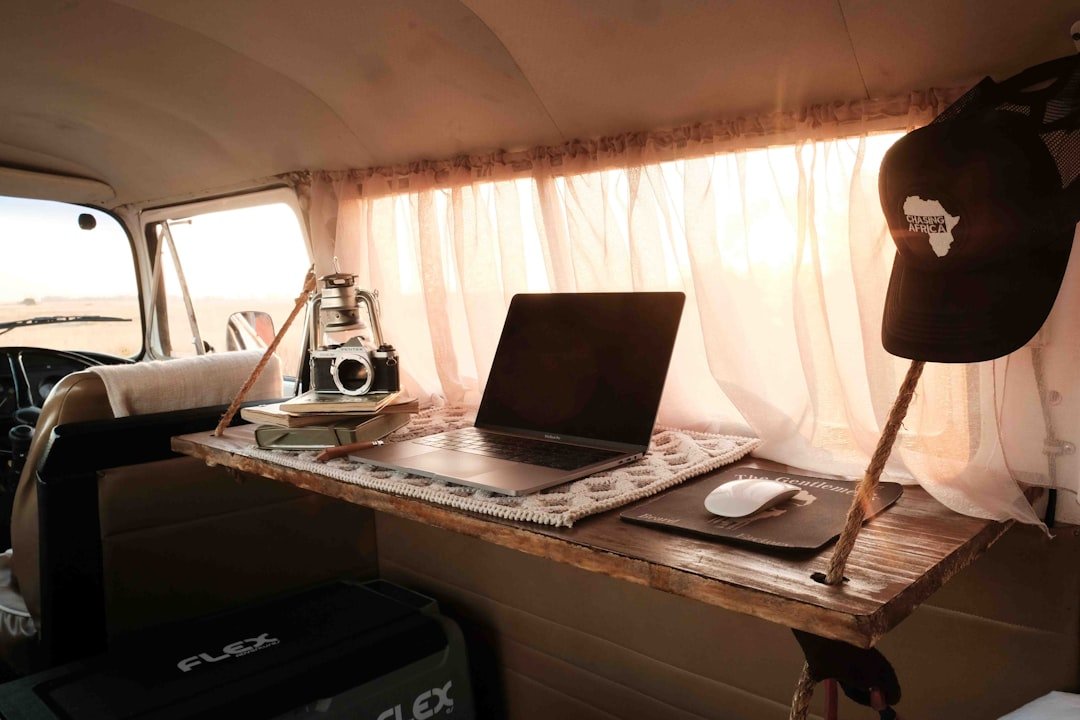 Modern camper van interior with electronic monitoring displays