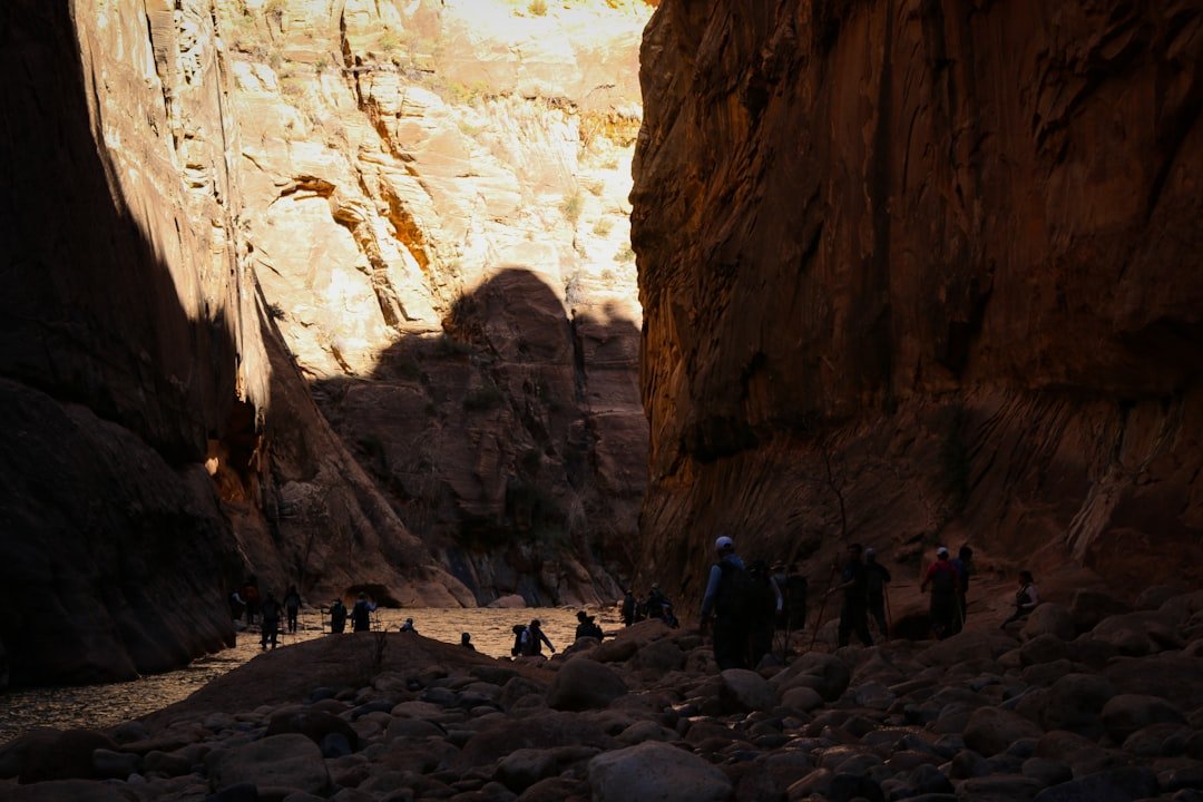 The Narrows river hike with water flowing through canyon