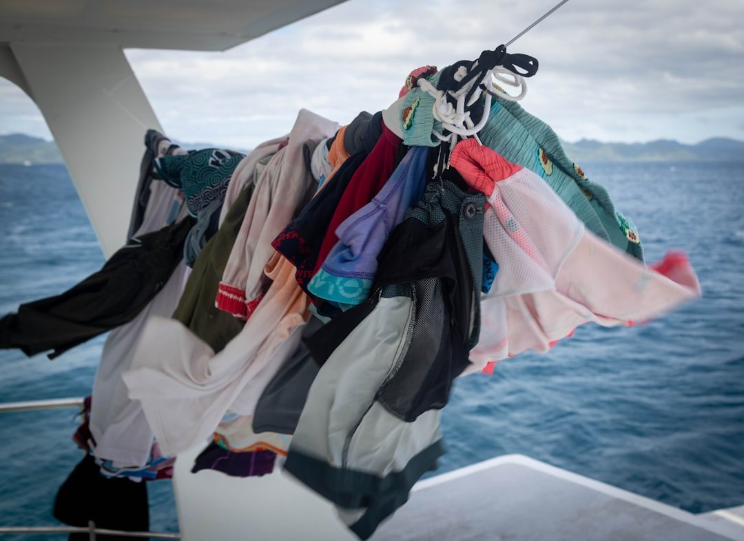 Drying clothes on travel clothesline