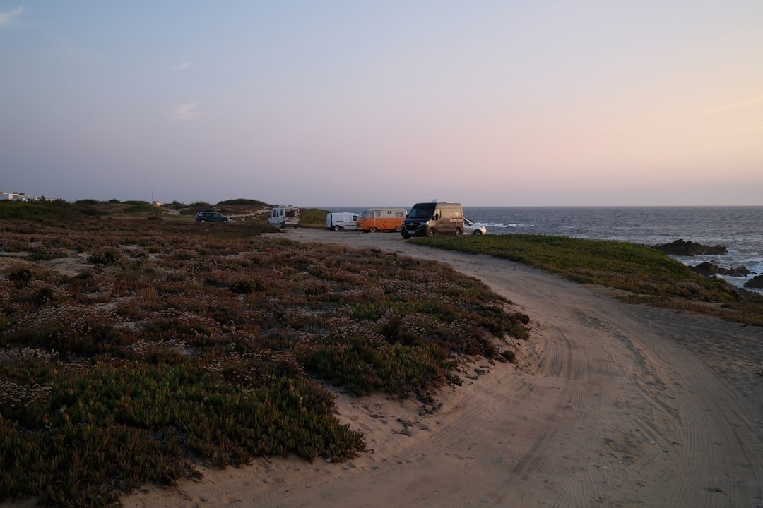Remote camping RV van parked in scenic location