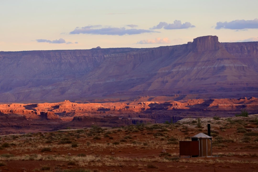 Desert camping tent Moab Utah sunset