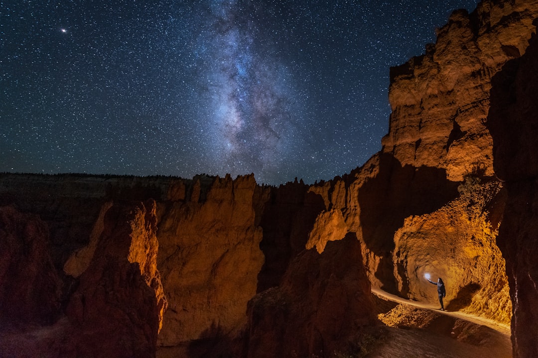 Bryce Canyon hoodoos under starry night sky