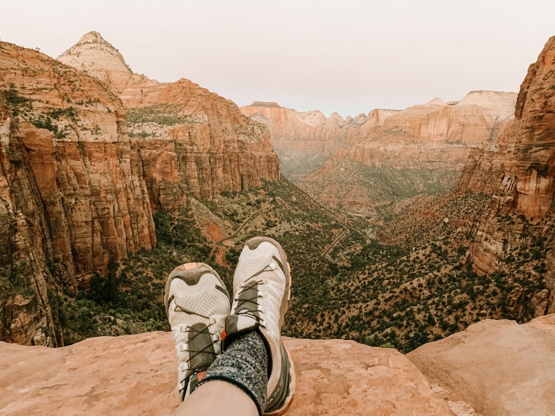 Hiking boots on a mountain trail