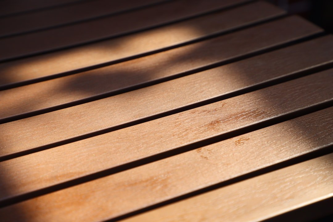 Wooden bed slats in closeup showing platform construction details