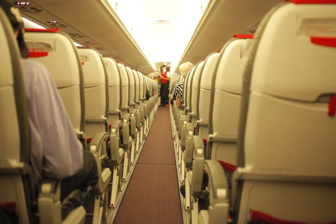 Airplane cabin during a long-haul overnight flight