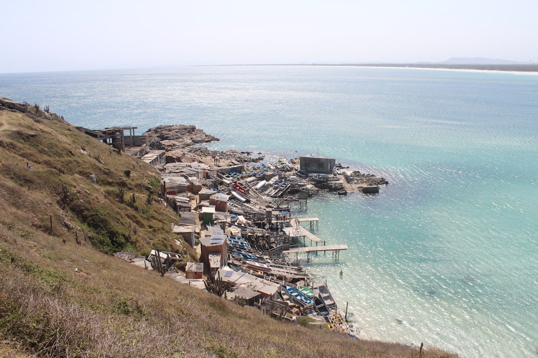Small Gulf Coast harbor with fishing boats at a quiet beach town