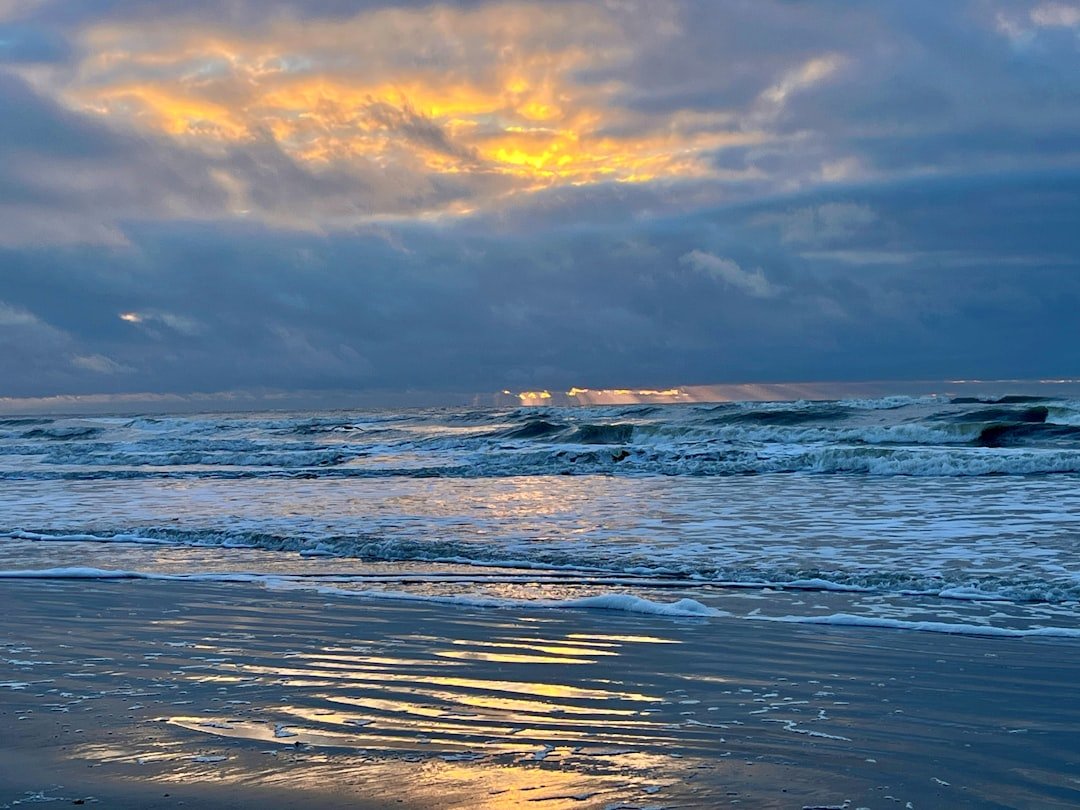 Texas Gulf Coast beach at sunset near Port Aransas