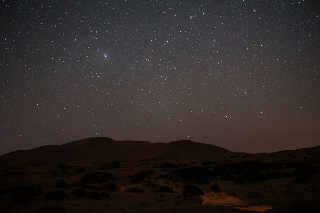 Desert landscape under a brilliant star-filled night sky