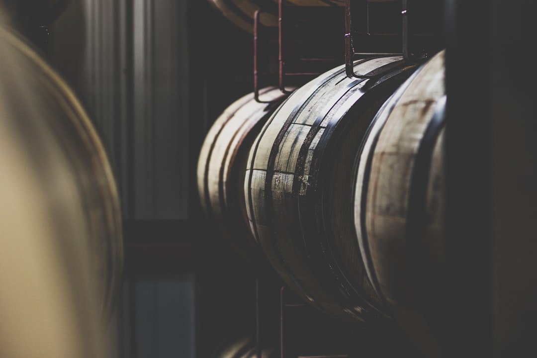 Bourbon whiskey barrels aging in a Kentucky rickhouse