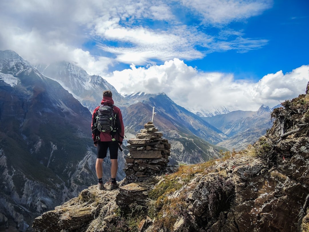 Hiking backpack on a mountain trail