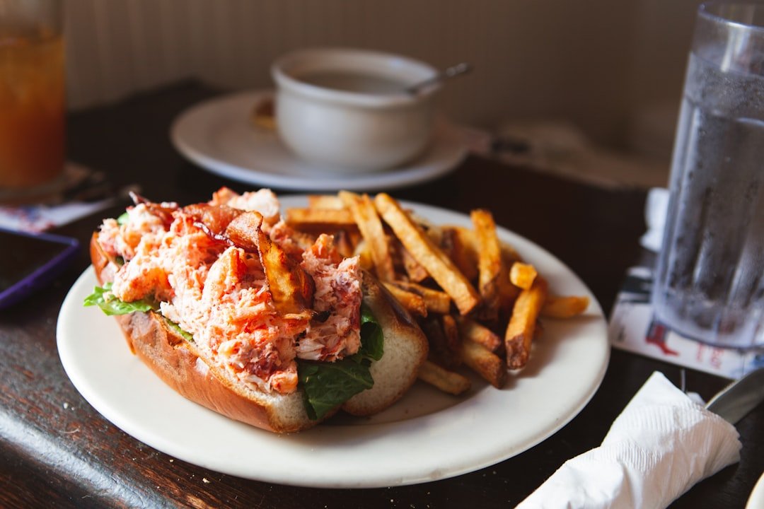 Fresh lobster roll at waterfront restaurant
