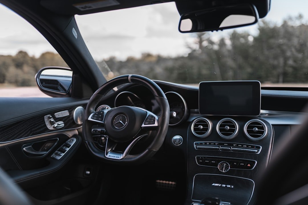 Car interior with GPS navigation and technology display