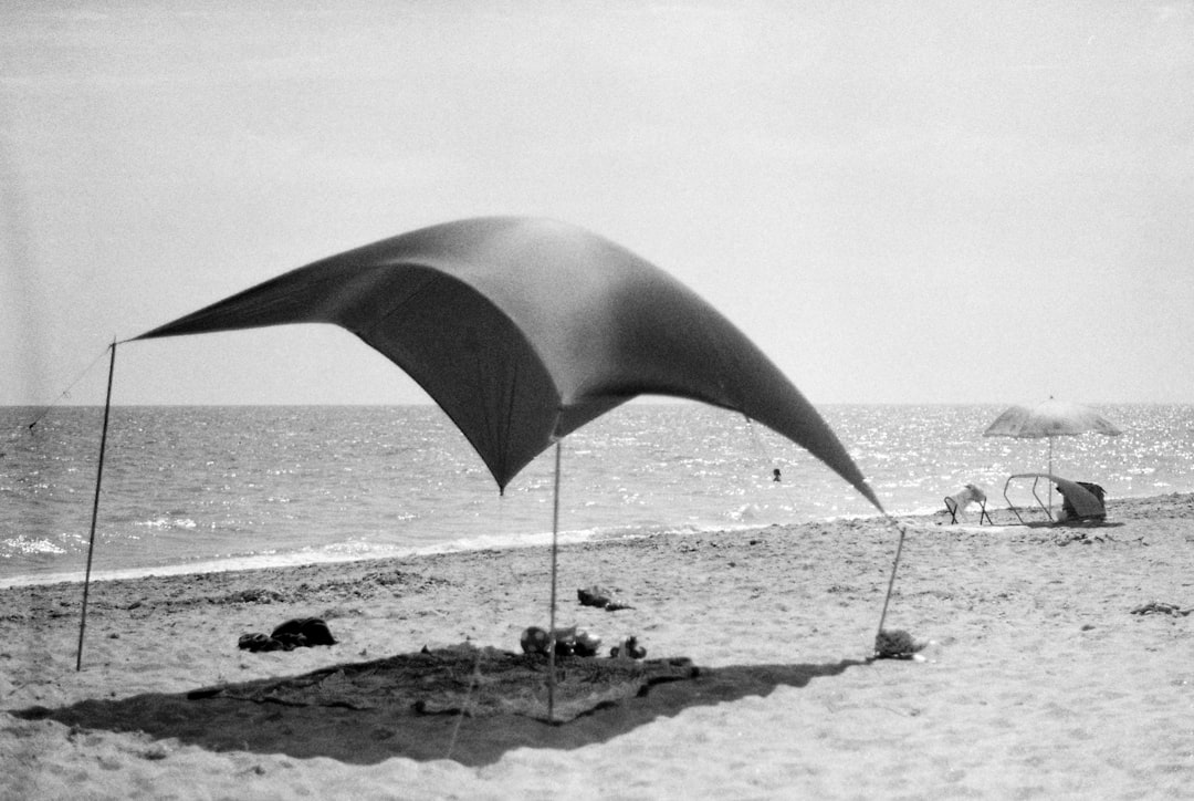 Beach tarp and shade canopy on a sunny day