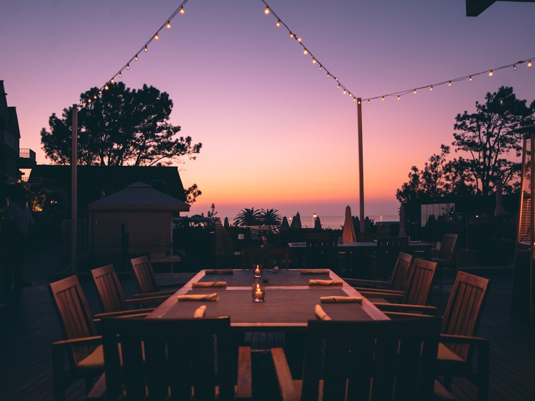 Outdoor patio dining in the evening