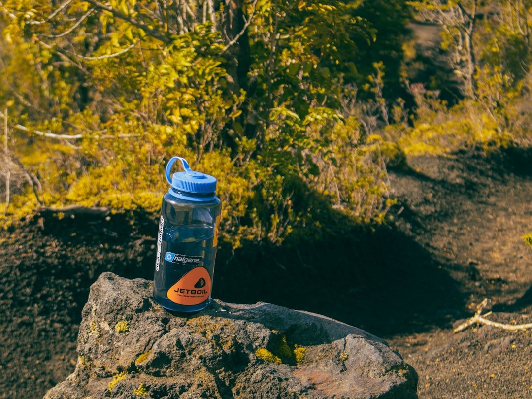 Collapsible water bottle folded compactly for travel