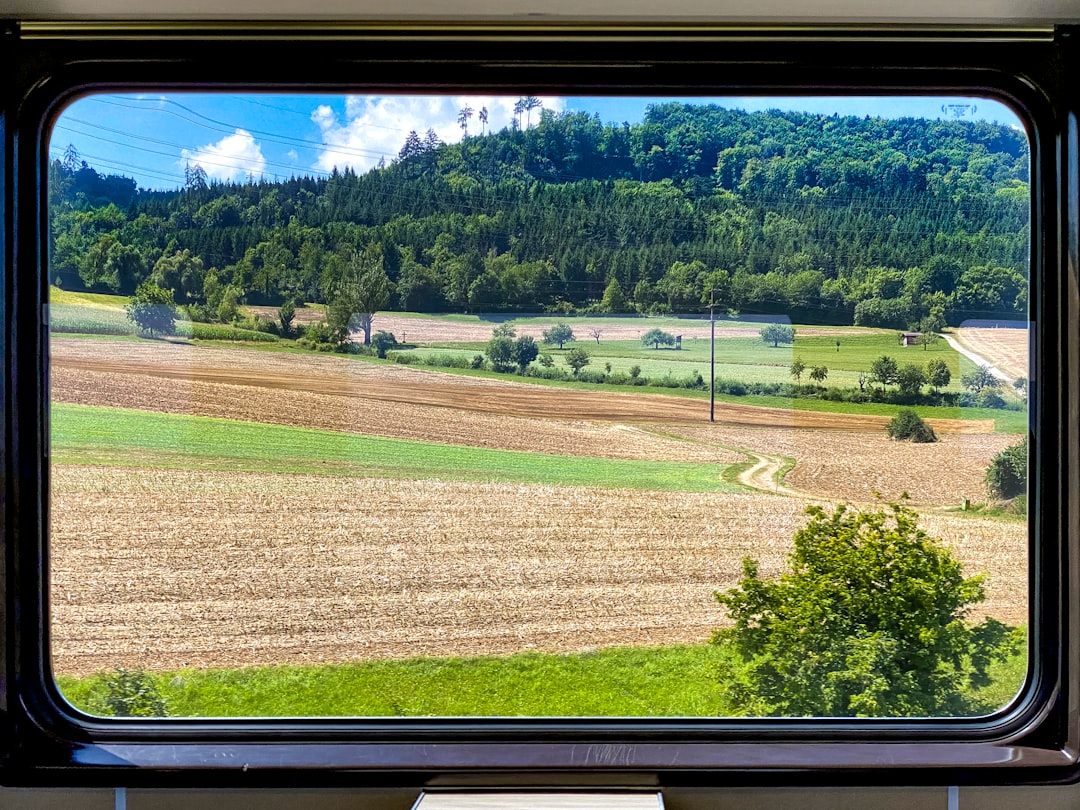 Scenic landscape viewed from a train window