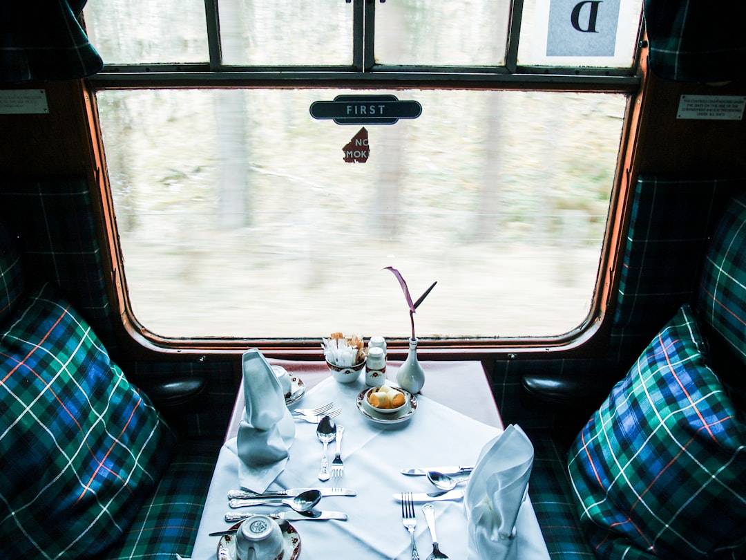 Dining car meal setup on a long-distance train