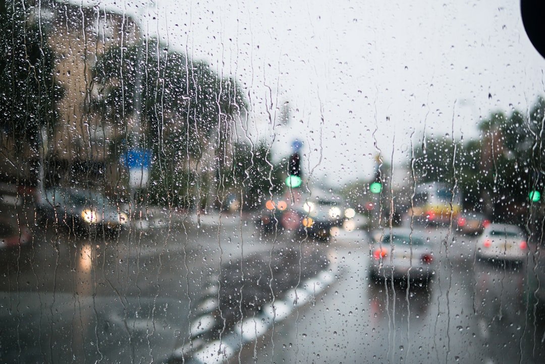 Rainy windshield on a road trip highway