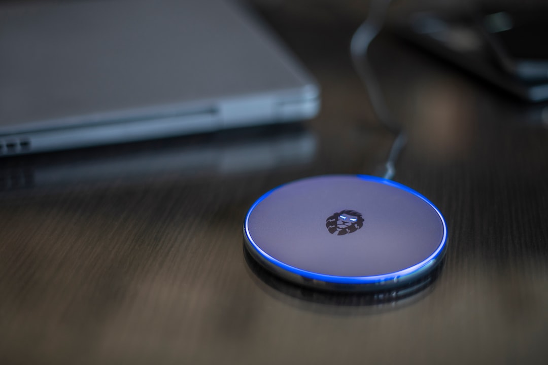 Wireless charging pad on a desk