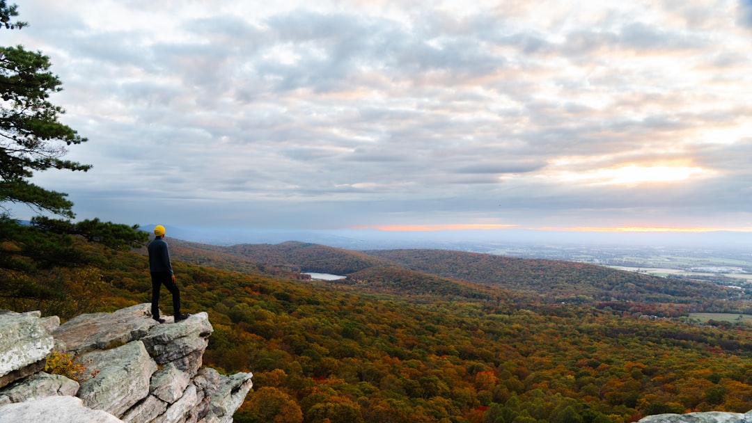 Scenic overlook showing layers of autumn mountains in Blue Ridge