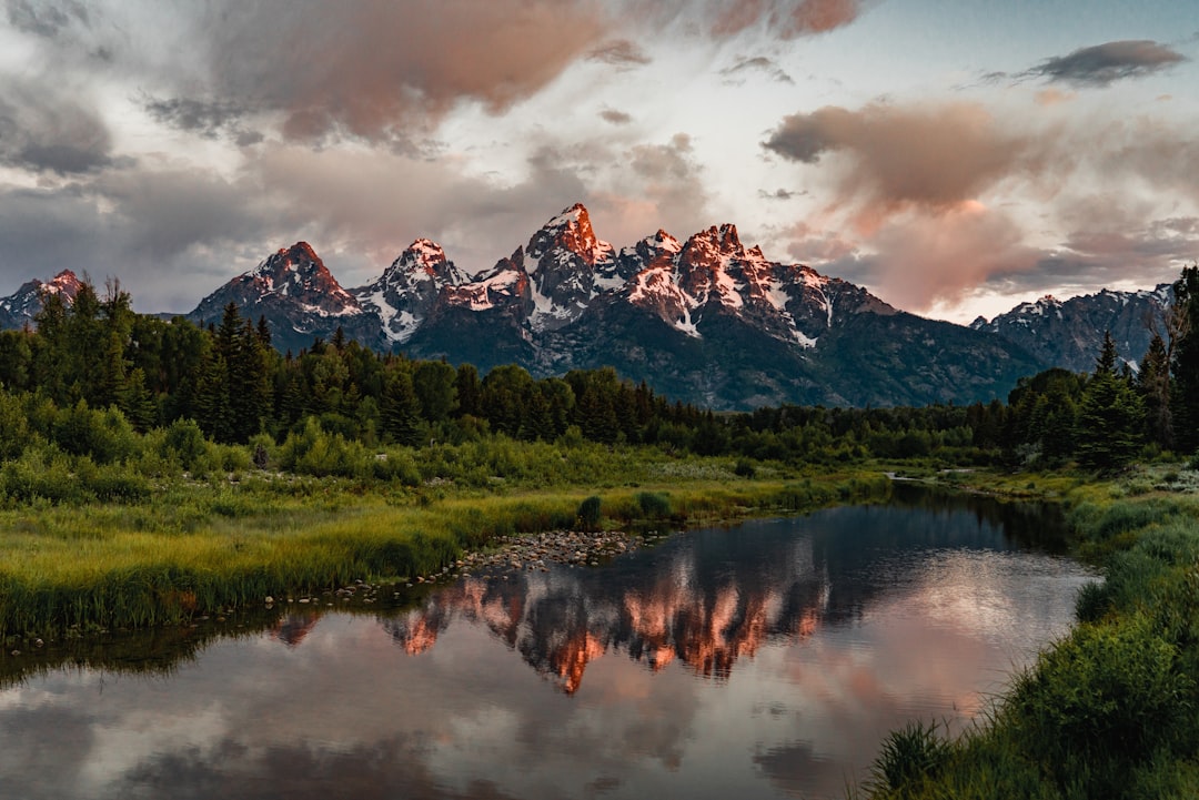 Grand Teton mountains rising above Jackson Hole Wyoming in summer