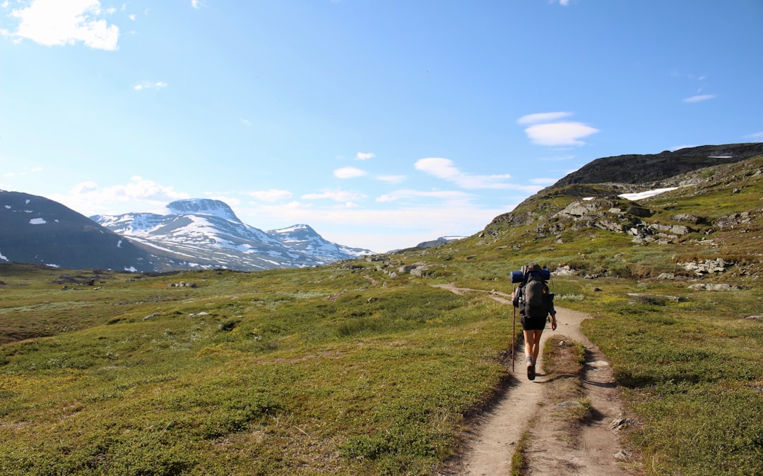 Budget travel backpack on a scenic hiking trail