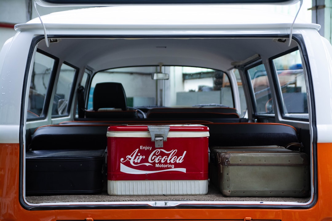 Portable 12V fridge cooler in a van