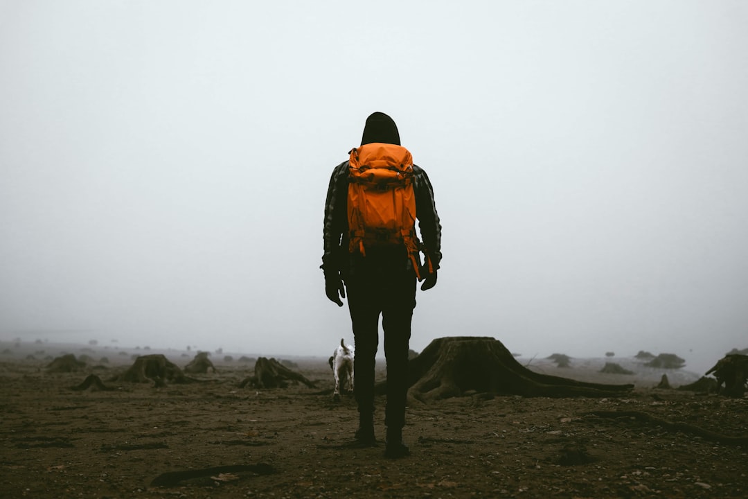 Wet backpack after rainstorm with water droplets on fabric