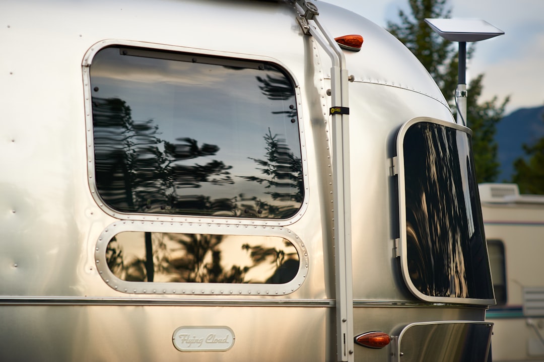 Satellite dish mounted on RV roof