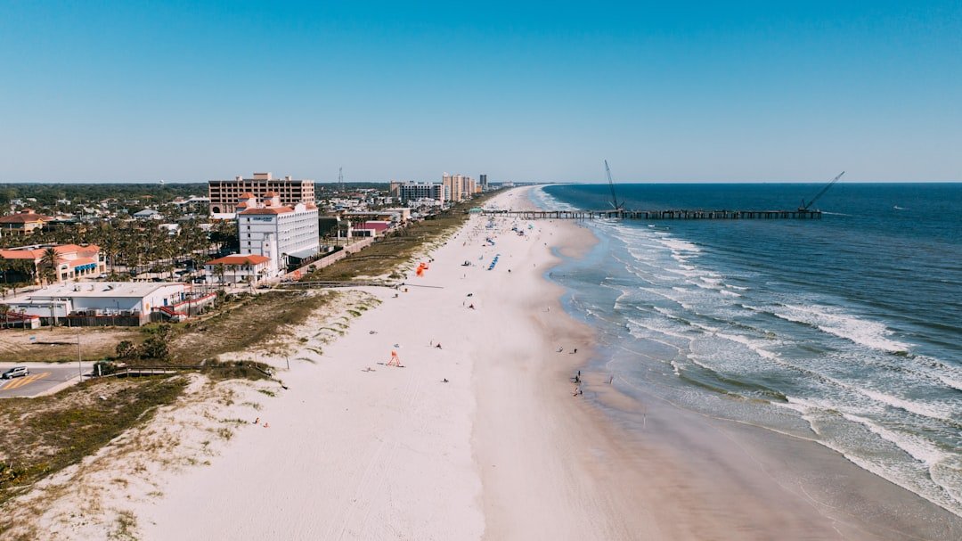 Aerial view of Jacksonville Florida coastline and beach