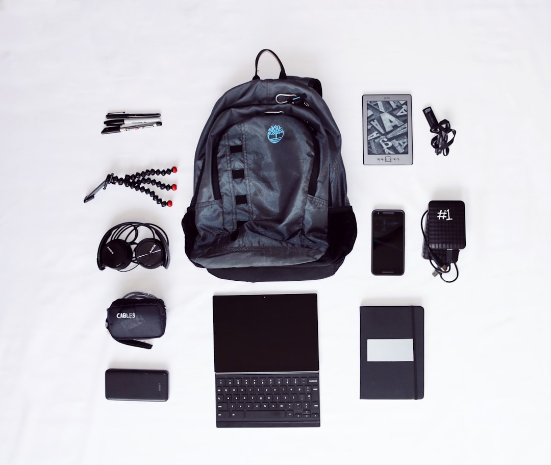 Organized backpack interior with laptop and tech accessories