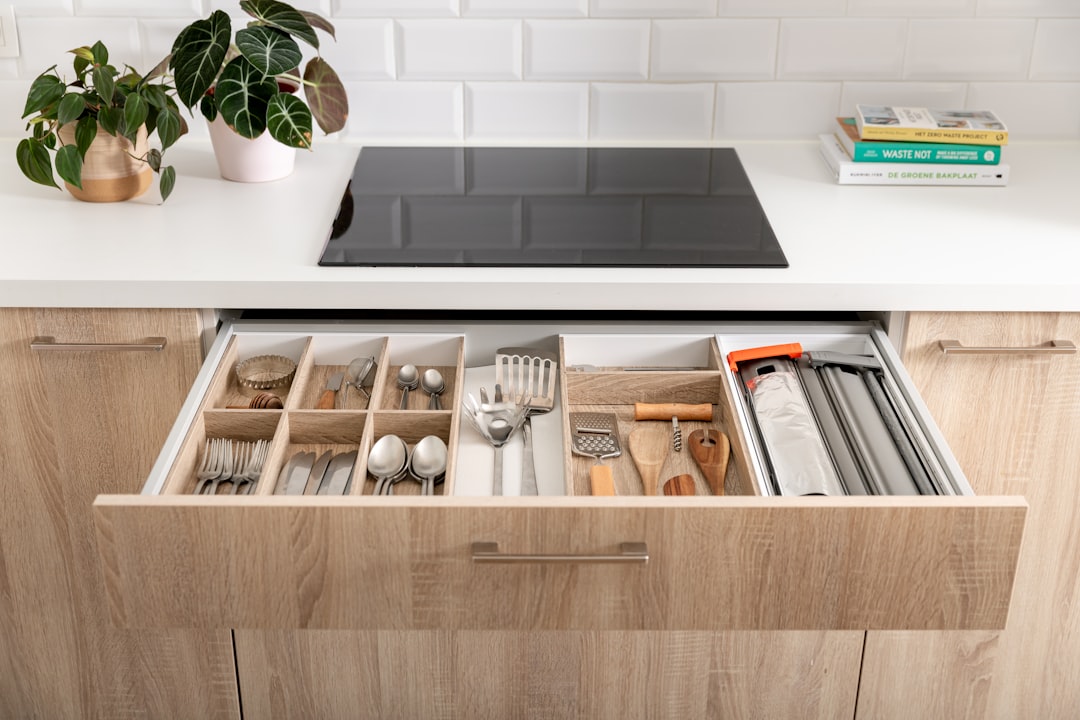 Campervan kitchen drawer storage with organizers