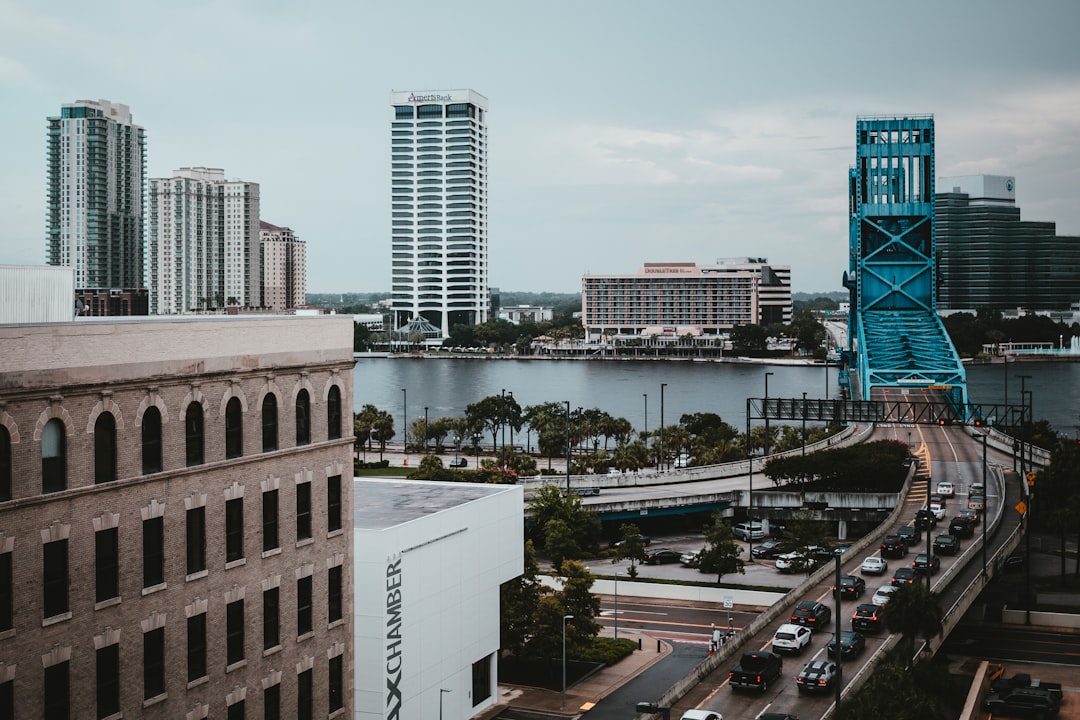 Small Florida town downtown street with local businesses and parked cars