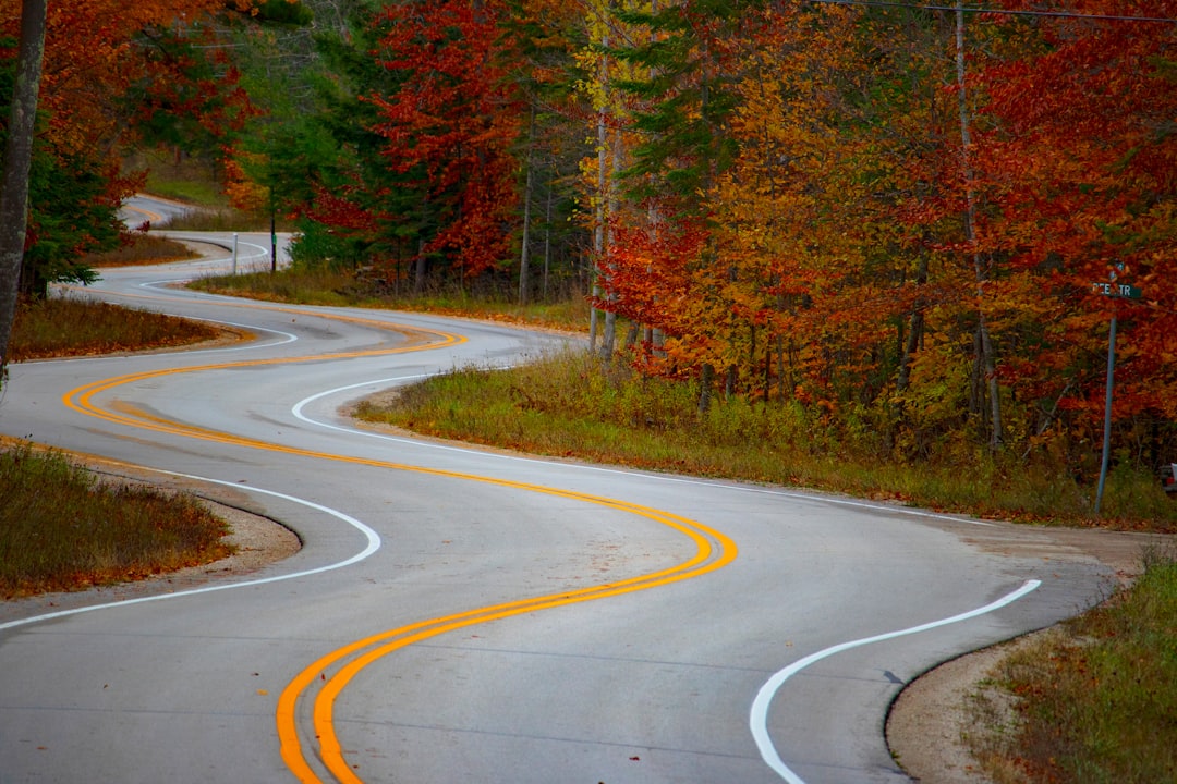 Winding scenic road through autumn mountains in Virginia Blue Ridge