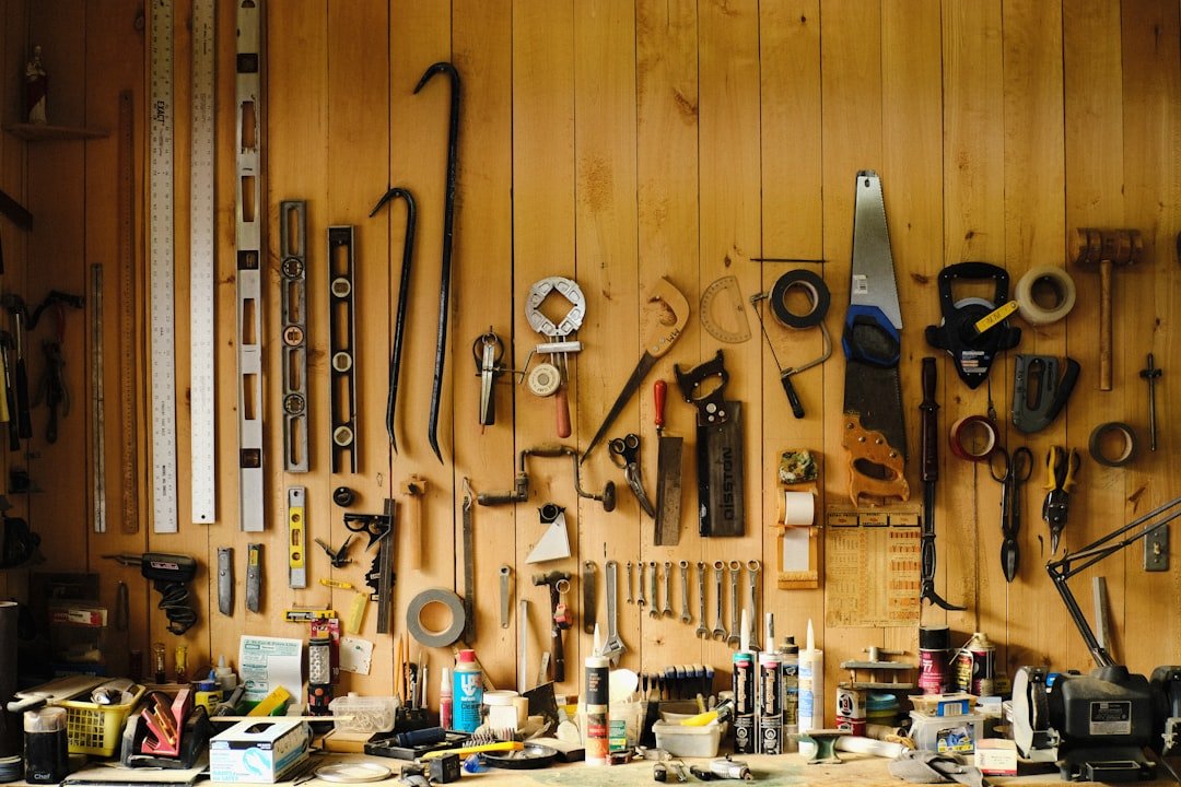 Organized van build workspace with electrical tools