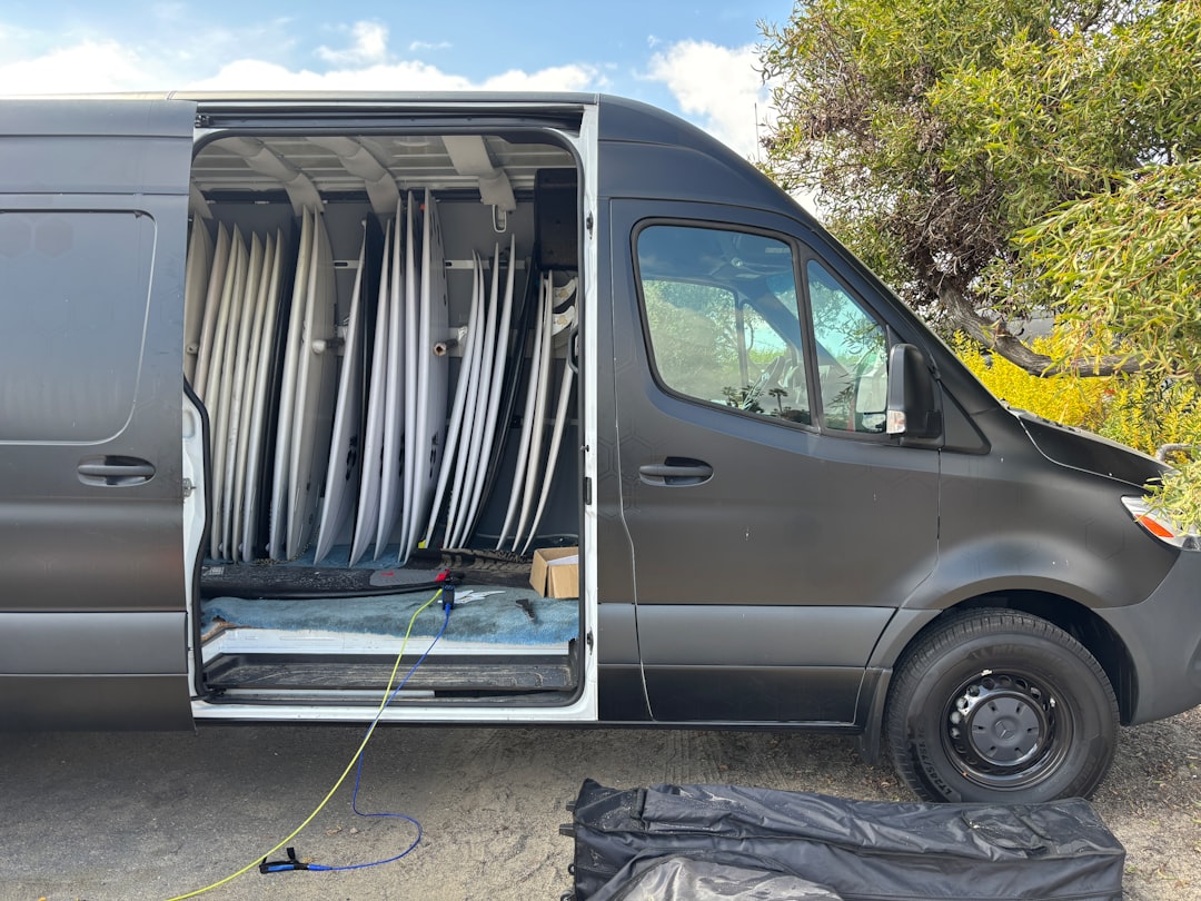 Sound deadening material applied to van panels