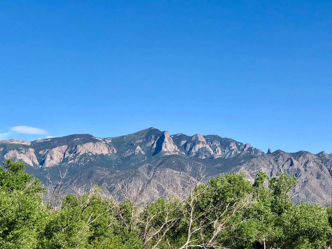 Sandia Mountains rising over New Mexico terrain