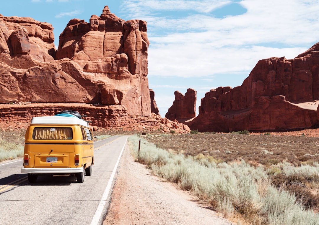 Camper van parked at a remote desert boondocking site