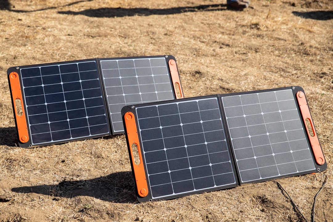 Solar panel charging setup at camp