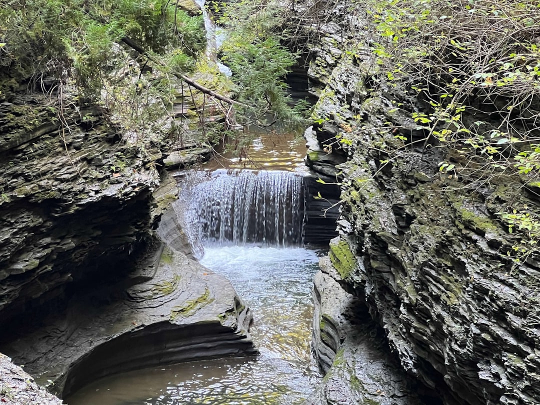 Watkins Glen gorge with dramatic waterfalls and stone steps