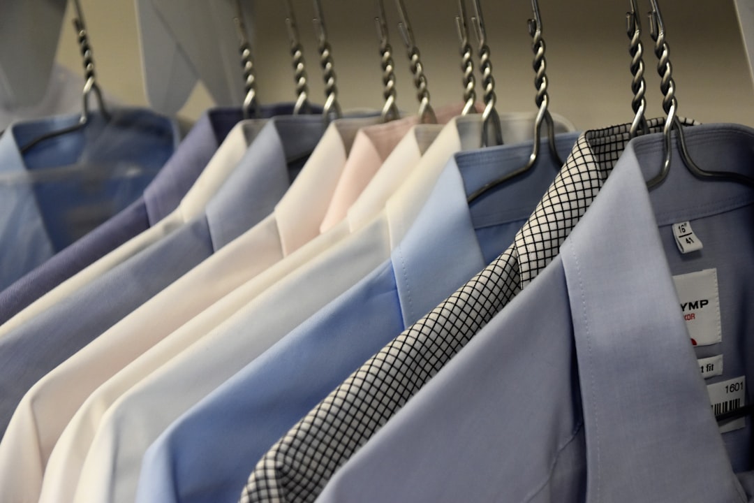 Dress shirts hung on hangers ready for steaming