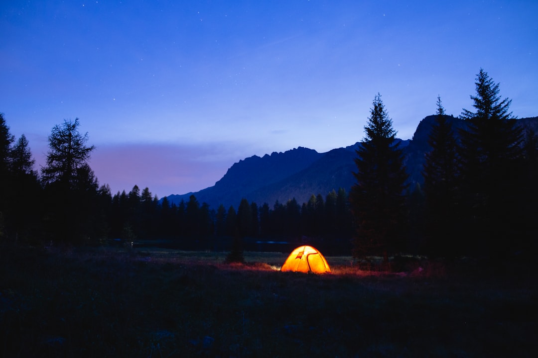 Scenic lakeside campsite at golden hour