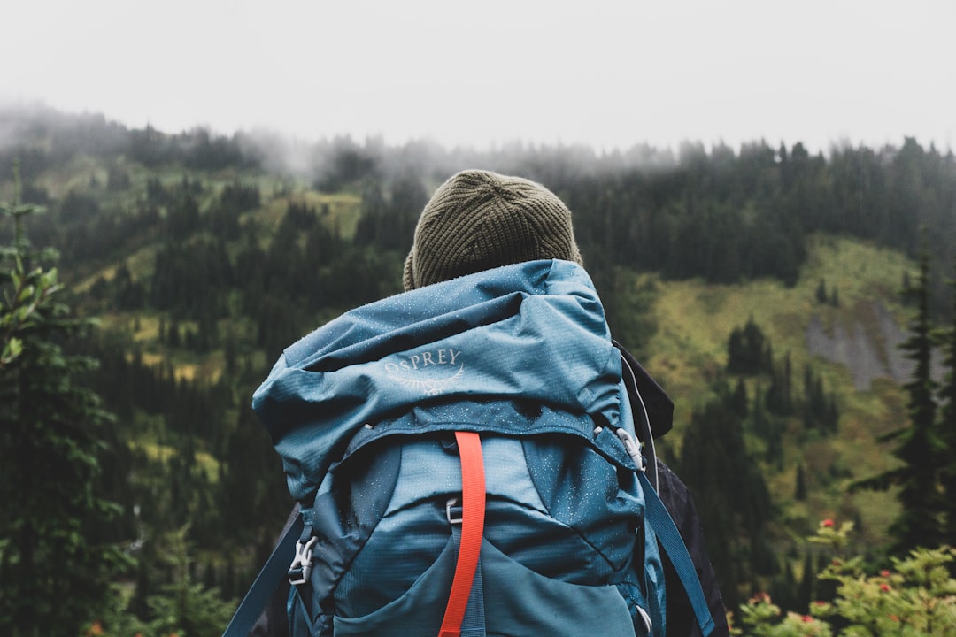 Travel backpack with rain gear packed inside