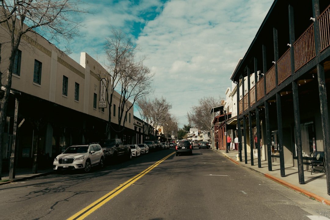 Quiet historic small-town main street with vintage storefronts