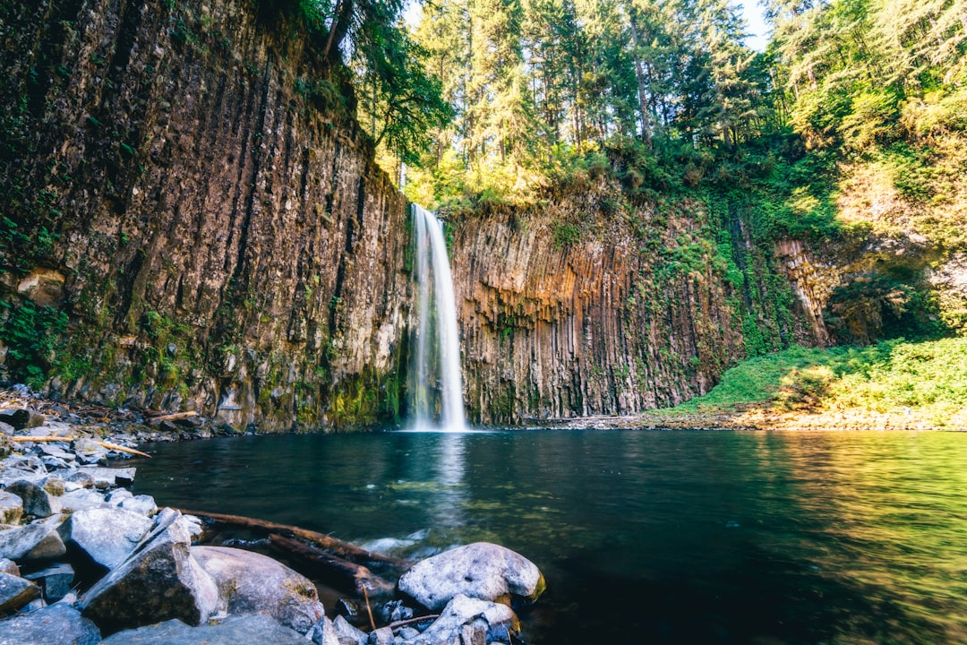 Multnomah Falls plunging 620 feet over basalt cliffs in the Columbia River Gorge