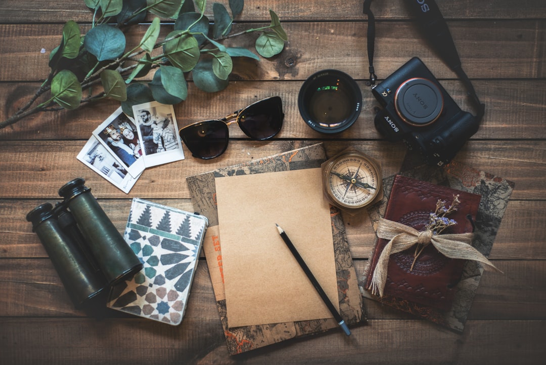 Travel accessories flat lay
