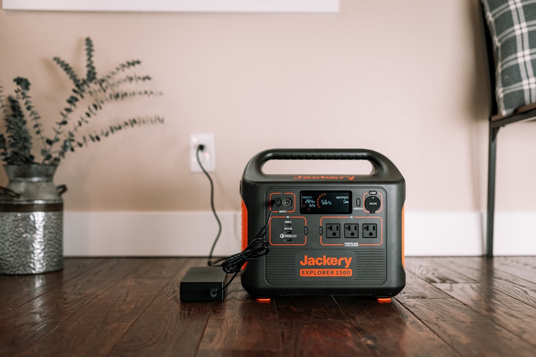 Portable power station set up at a campsite