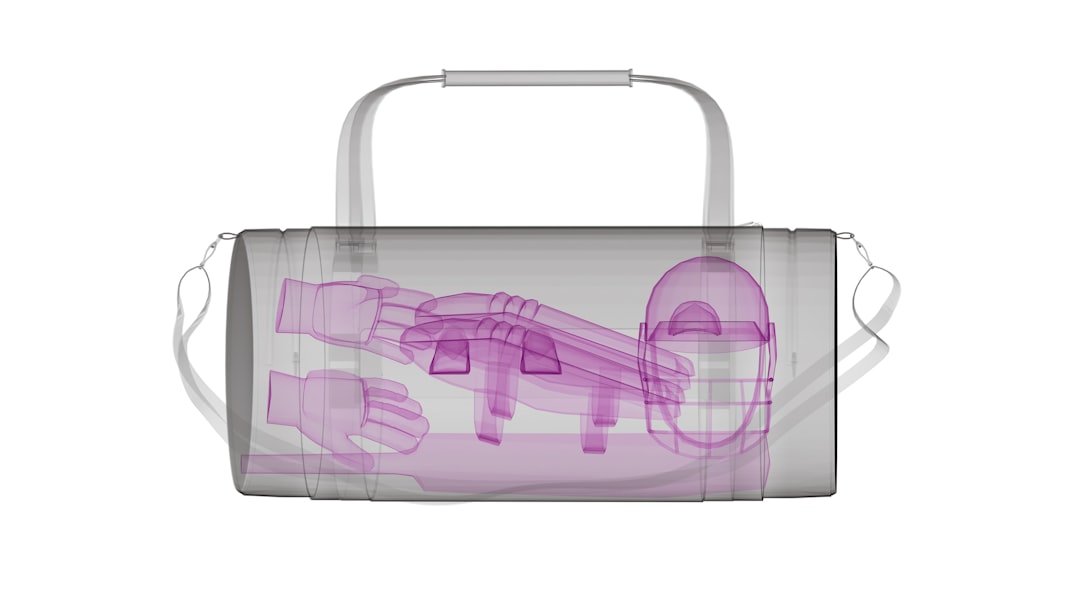 X-ray scan view of a packed travel duffel bag